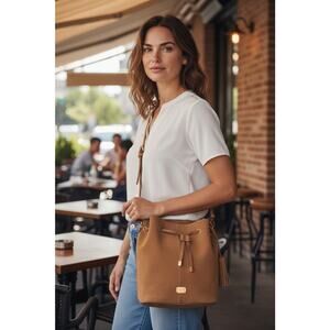 Lauren Ralph Lauren Dryden Diana Suede Leather Bucket Large Tote Shoulder Bag